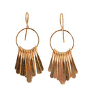 Small gold hoop earrings with a fringe of hammered paddles