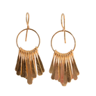 Small gold hoop earrings with a fringe of hammered paddles