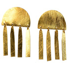 Brushed gold half-moon stud earrings with a fringe of four flat bars