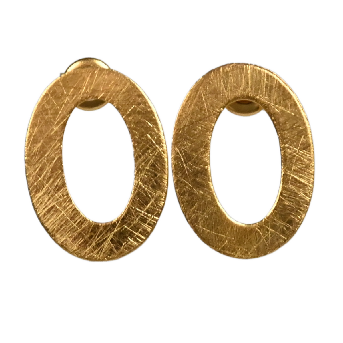Brushed gold open oval stud earrings