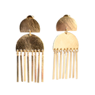 Gold stud earrings with two half-moons and a fringe of slim bars