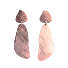Brushed rose gold stud earrings with a rounded triangle top and a layered organic drop