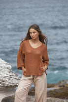Carbon the Label Estelle Hessian V-Neck 3/4 Sleeve Top