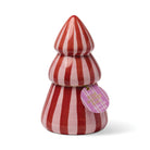 Red and pale pink candy-striped ceramic tree candle with a Pink Peppermint hang tag.