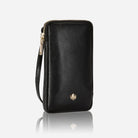 Black phone pouch with wrist strap attached