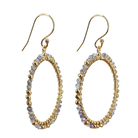 Gold hoop earrings wire-wrapped with pale grey and lavender labradorite beads