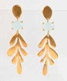 Euro Gold leaf drop earrings with pale aqua oval gems and stud tops