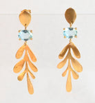 Euro Gold leaf drop earrings with sky-blue topaz oval gems