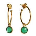 Euro Gold hoop earrings with a faceted green onyx drop