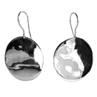 Round polished silver disc earrings with a rippled surface, on hooks