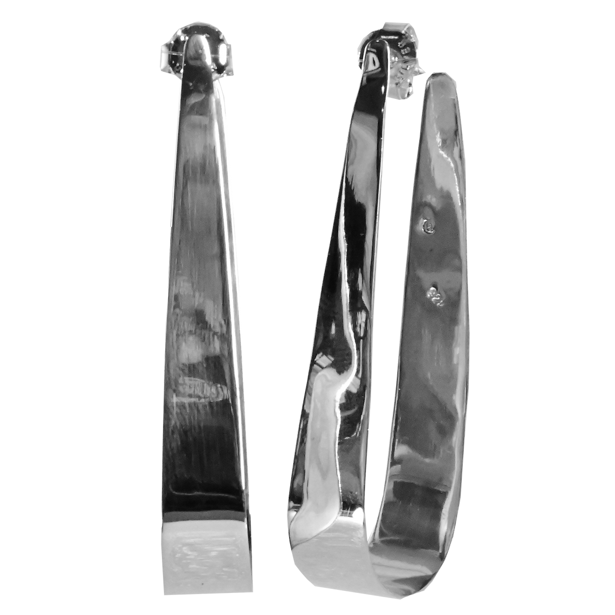 Polished silver U-shaped ribbon hoop earrings on stud fittings