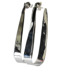 Polished silver ribbon hoop earrings overlapping, turned to show their curve