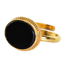 Gold ring with a smooth oval black onyx in a beaded bezel