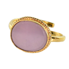 Gold ring with a smooth oval lilac-pink quartz in a beaded bezel