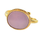 Gold ring with a smooth oval soft lilac stone in a beaded bezel