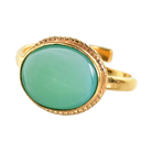 Gold ring with a smooth oval teal-green quartz in a beaded bezel
