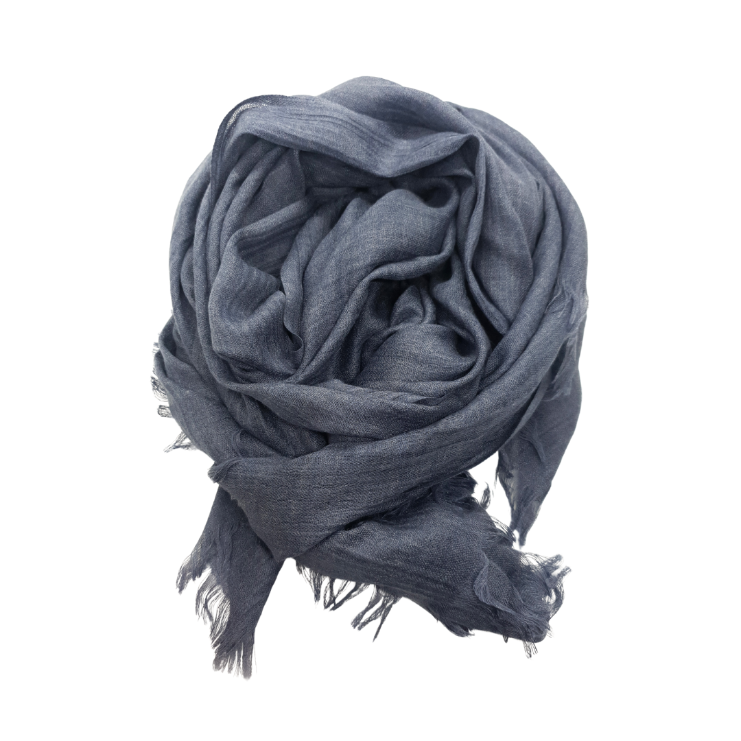 Beauty in Bamboo scarf in Denim, a marled blue-grey, loosely knotted