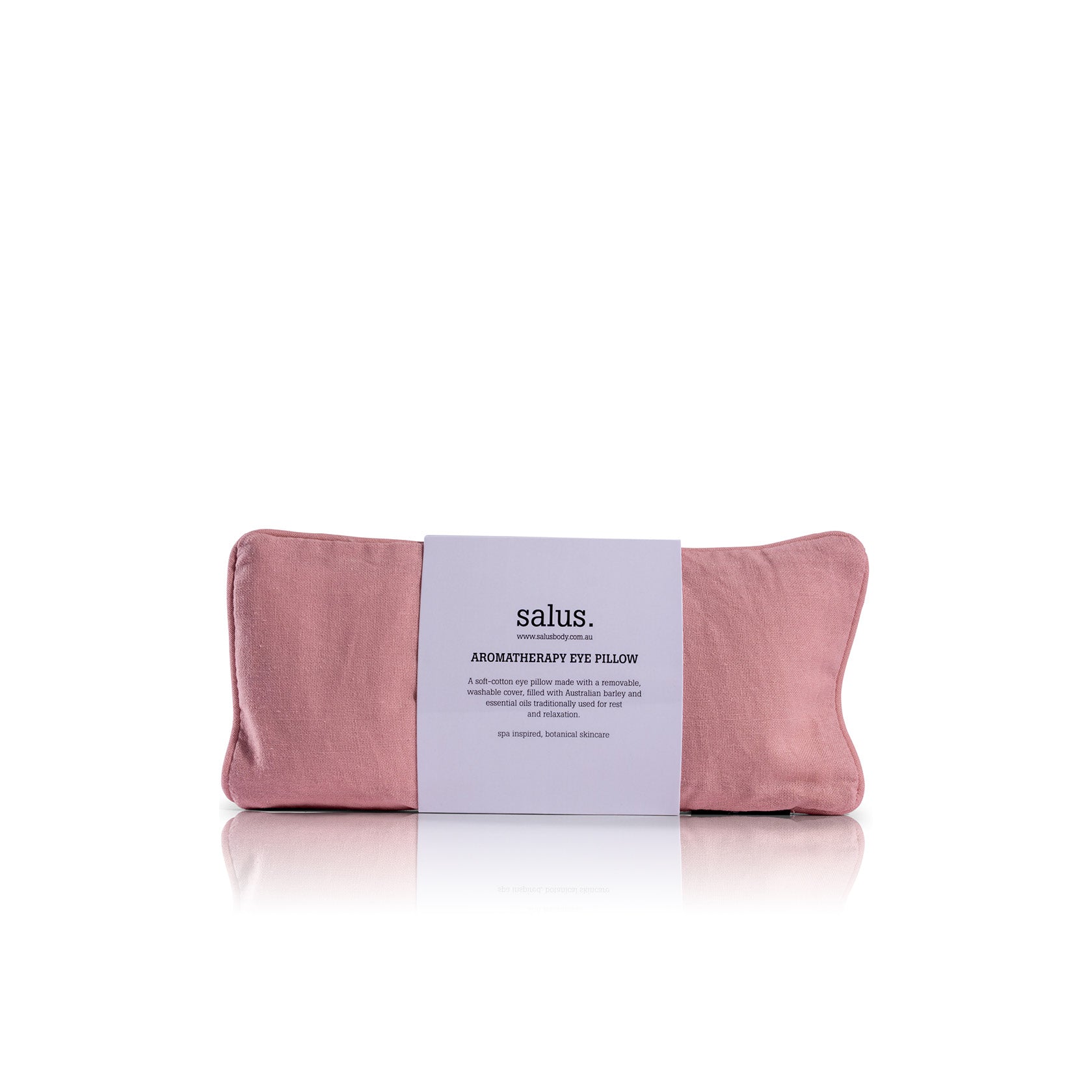 Blush pink Salus Aromatherapy Eye Pillow in soft cotton with paper wrap label