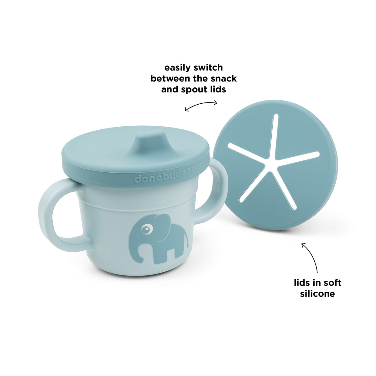 Done by Deer Foodie Spout and Snack Cup — Blue (lifestyle)