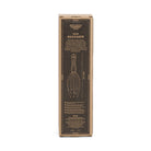 A rectangular brown Head Massager box with gold text and instructions, featuring a front diagram showing how the tool targets acupressure points and nerve endings for relaxation.
