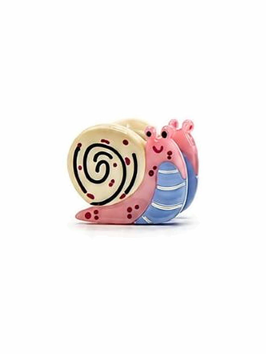 Black Swirl mini snail hair clip: cream shell with a black swirl, pink and blue body