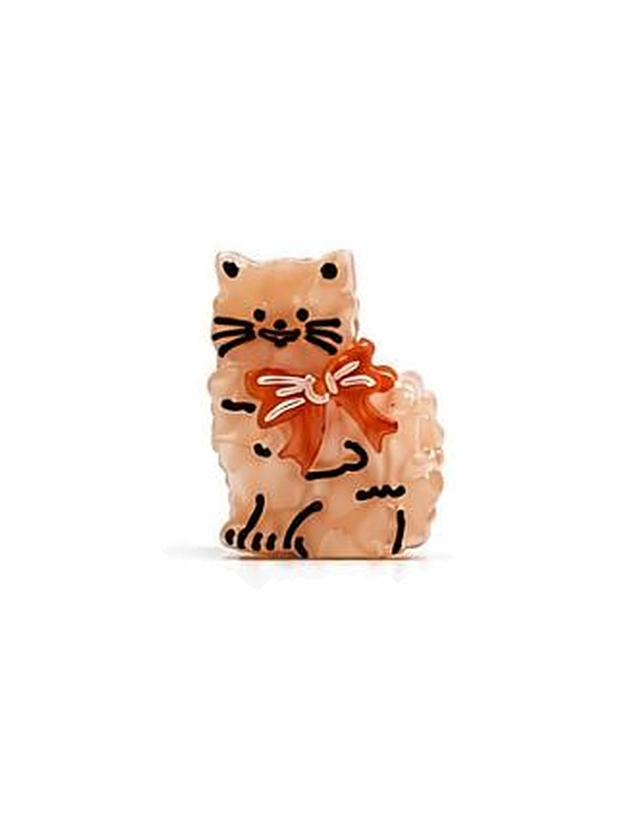 Peach Cat mini hair clip: a fluffy peach cat with an orange bow