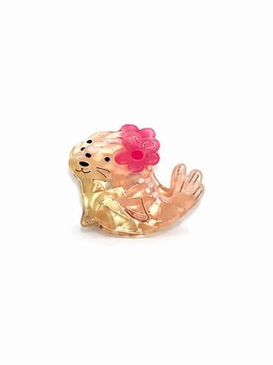 Flower Seal mini hair clip: a peach seal with a pink flower