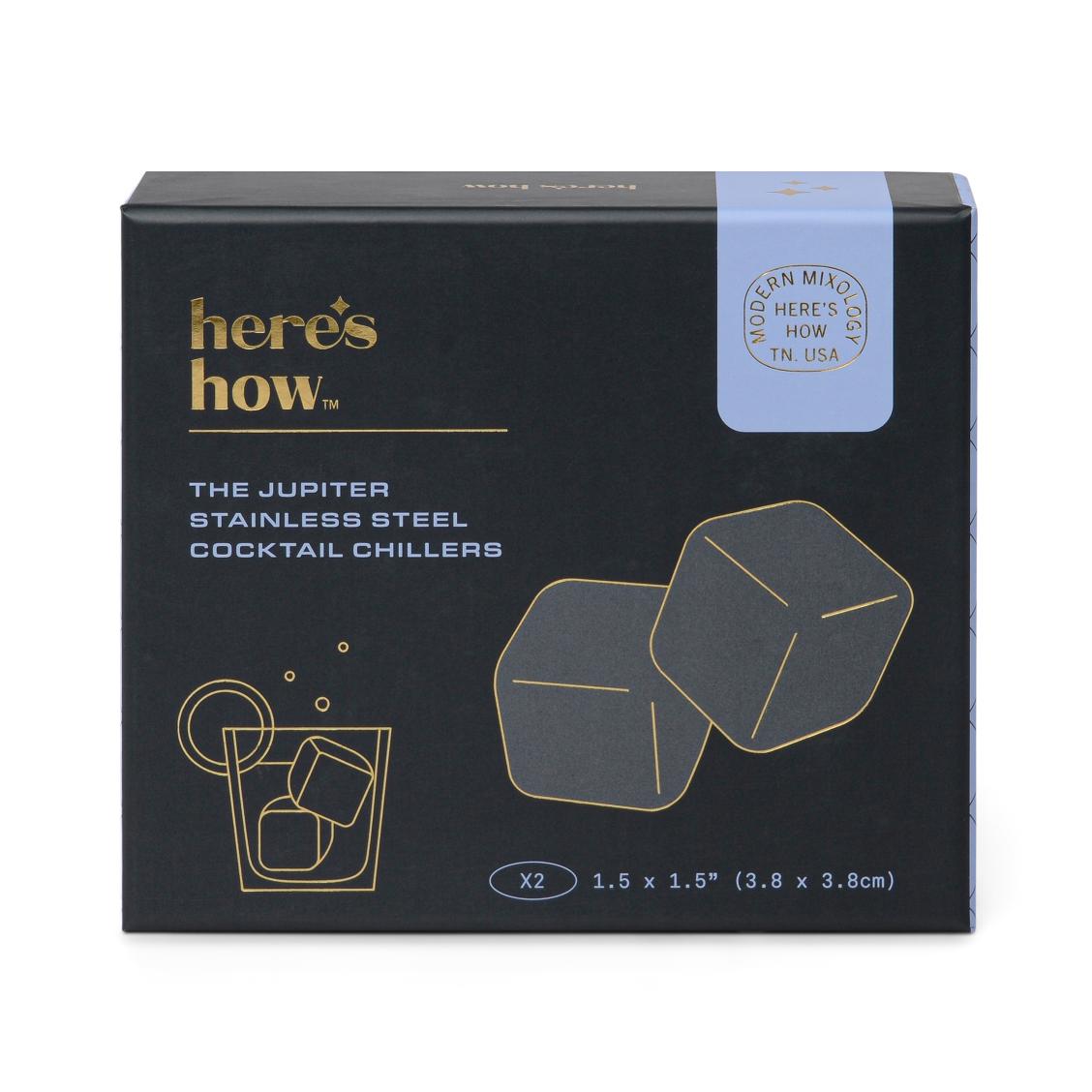 Black Here's How box for the Jupiter stainless steel cocktail chillers