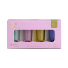Pink Here's How gift box with a window showing four coloured shot glasses standing in a row.