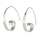 Sterling silver spiral curl hoop earrings on black background
