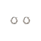 Stevie twisted silver hoop earrings side by side on a white background