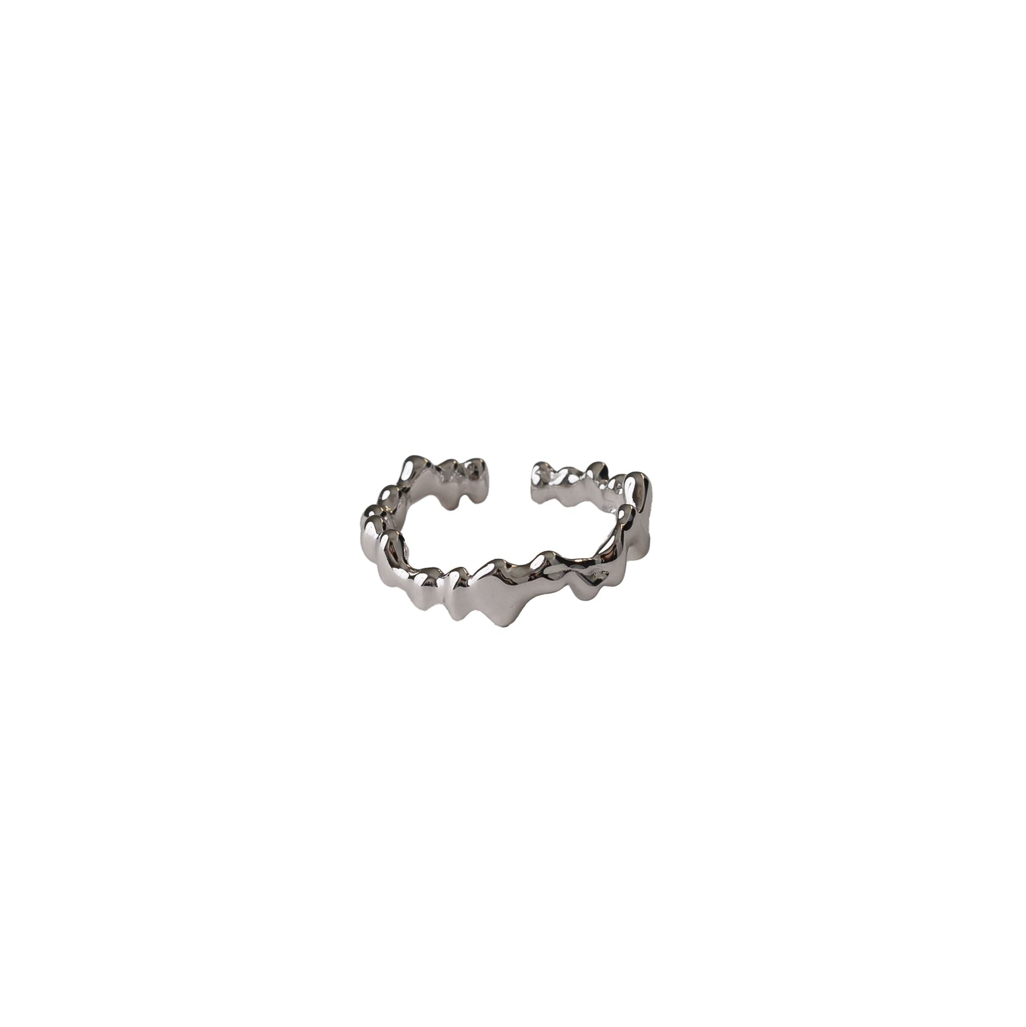 Side view of the Alaia sterling silver ring showing the open adjustable band