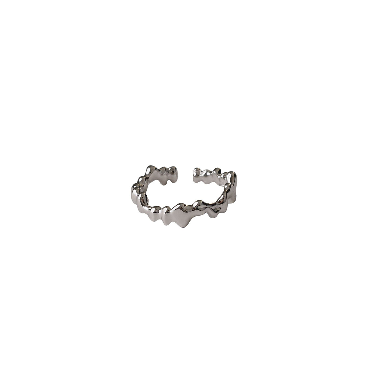 Side view of the Alaia sterling silver ring showing the open adjustable band