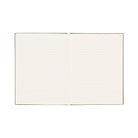 The journal open to its lined ivory pages