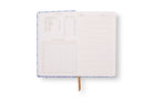 Reference pages: kitchen conversions, fractions to decimals and a times table, beside a lined page