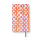 The back cover in the same orange check, with the tan ribbon marker