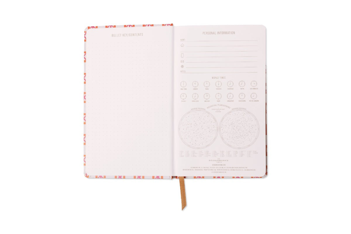 Reference pages: a dotted contents page, personal details, world times and star charts