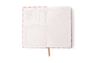 Reference pages: kitchen conversions, fractions to decimals and a times table, beside a lined page