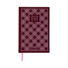 Burgundy and pink check bookcloth journal titled I Don't Cook But I Like To Stir The Pot, with a pink ribbon marker