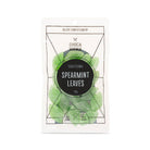 Clear pouch of green spearmint leaf jellies with a round black Traditional Spearmint Leaves label
