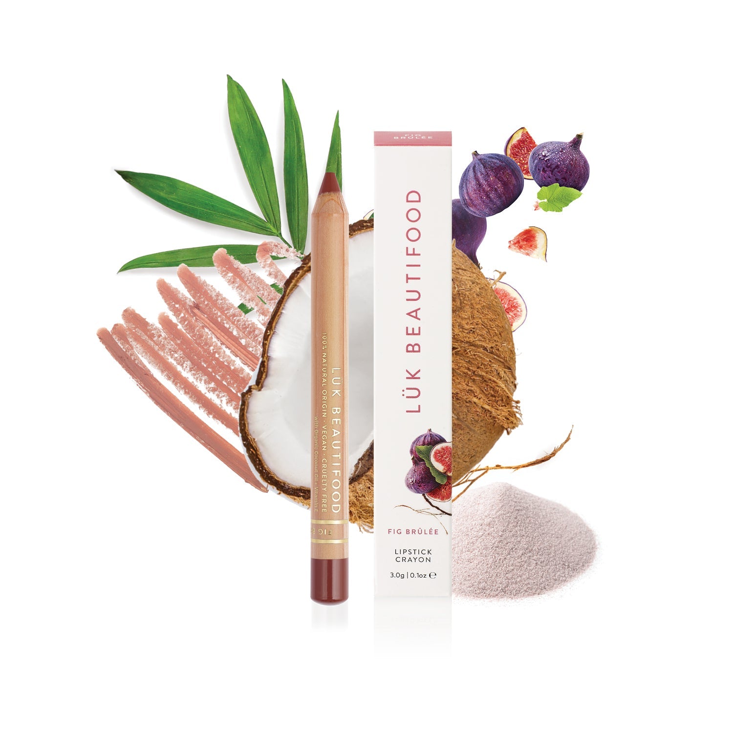 Lük Beautifood natural lipstick crayon in Fig Brûlée — key ingredients