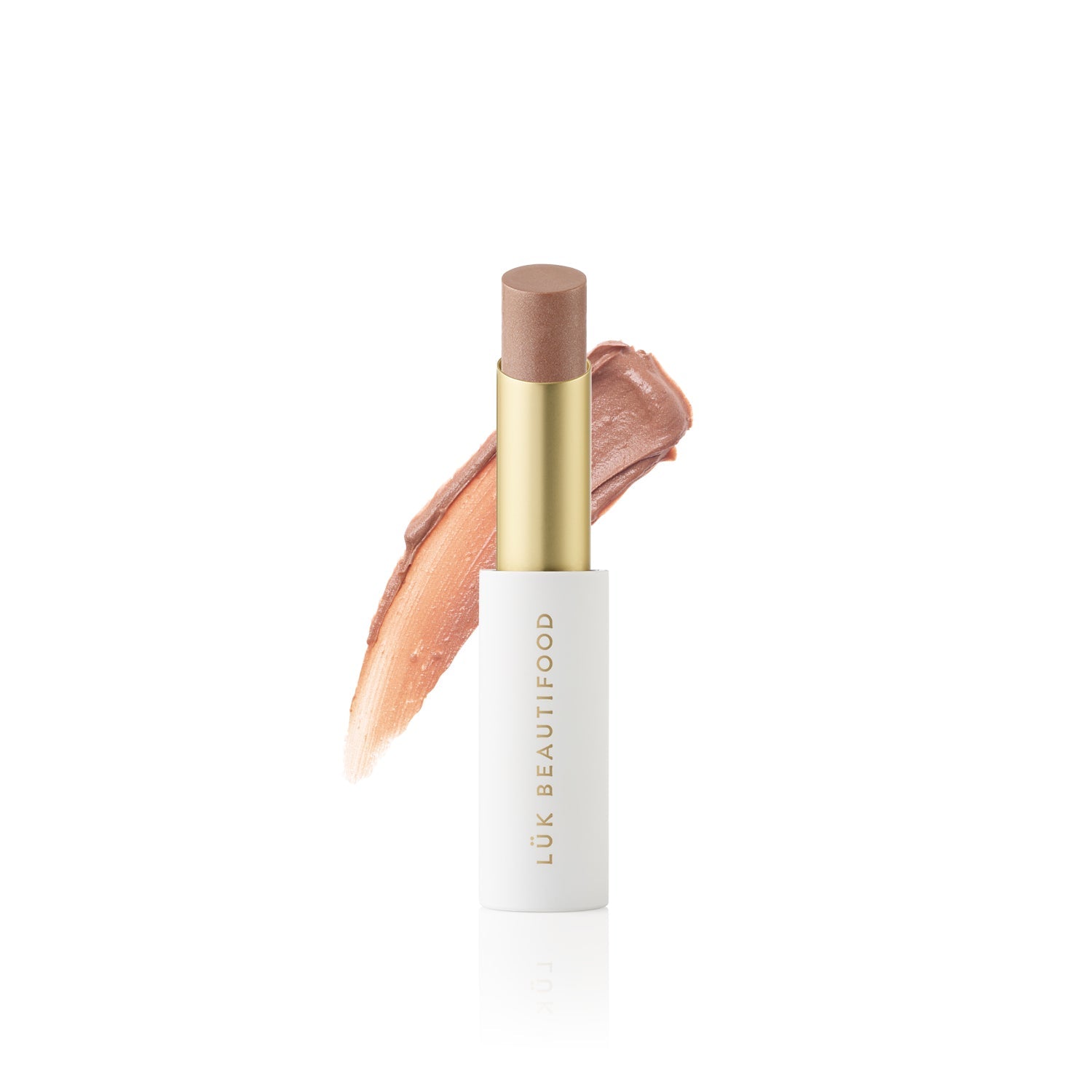 Lük Beautifood Lip Nourish natural lipstick in Nude Sugar — stick with colour swatch