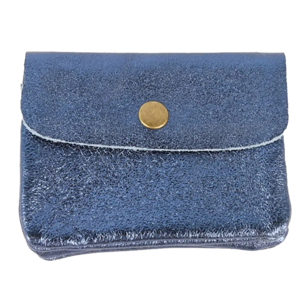MAISON FANLI Coin Purse - Metallic Leather - Blue Jeans