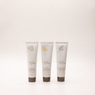 Three 30 mL Myrtle & Moss hand cream tubes: Bergamot, Tangerine & Geranium Leaf; Mandarin, Lemon Myrtle & Orange Peel; Rose Geranium, Grapefruit & Clary Sage.