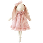 Belle bunny doll with long ears wearing a pink star tulle dress and matching head bow