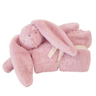Folded pink Darcey lovey blanket with plush bunny head and long ears