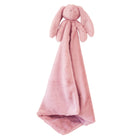 Pink bunny lovey blanket hanging to show its full length
