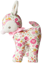 Baby deer rattle in pink and yellow Rose Garden floral with a pink ribbon bow