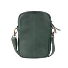 Back of the pine green bag, plain leather with a centre seam