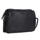 Black cross body bag angled, showing the flap and side